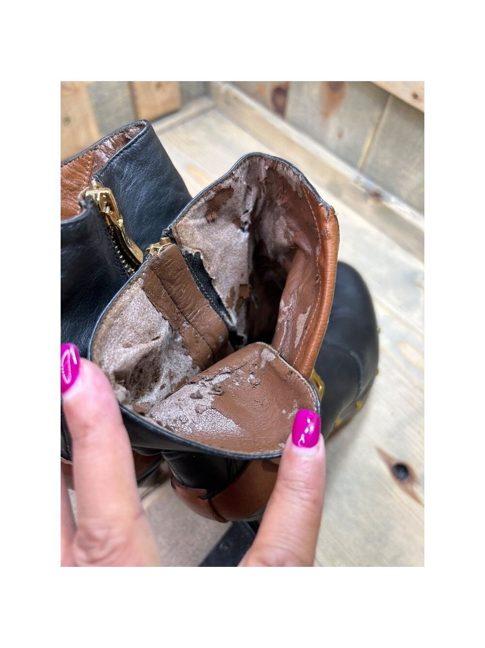 US7 BCBG Generation Leather OUTER High Fall Boots Black Brown - flawed interior - Picture 7 of 11